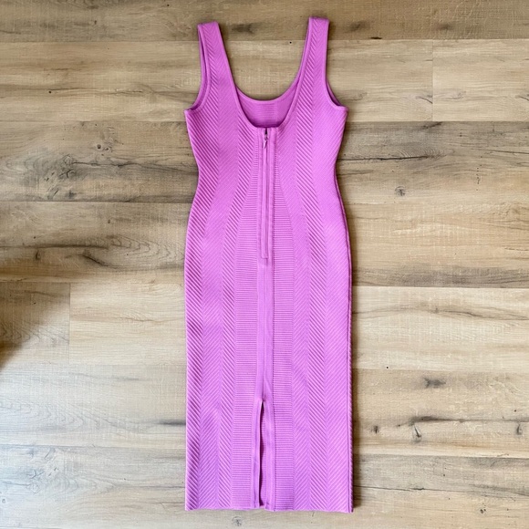 Hervé Léger bright pink Ottoman scoop neck sleeveless bodycon midi dress - Small - Picture 6 of 7